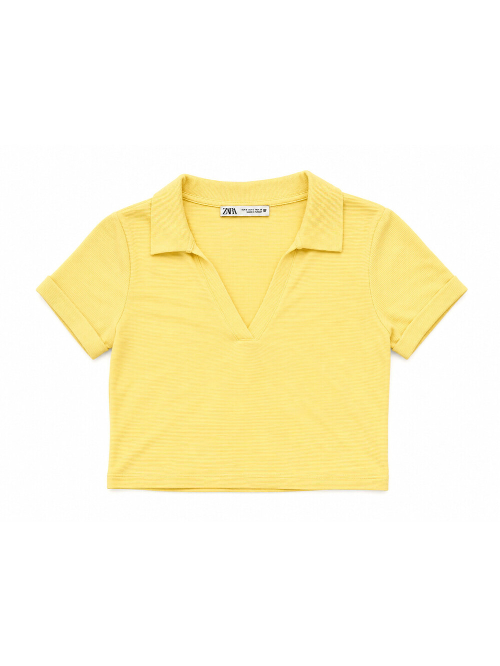 Zara Ribbed V-Neck Polo Crop Top Size M (USA M / MEX 28)